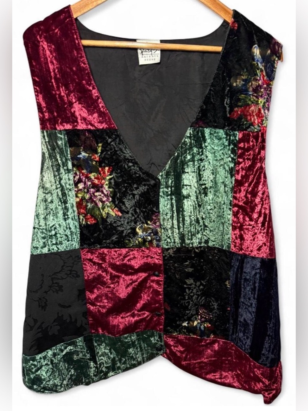 Vintage Kathryn Deene Patchwork Velvet Floral Vest Women’s 14/16 Boho Artsy 90s